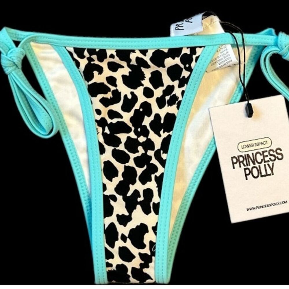 NWT Princess Polly Side Tie Bikini Bottoms in Turquoise Leopard Size 0